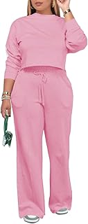 Women's 2 Piece Outfits Sweatsuit Set Long Sleeve Crop Top Drawstring Wi...