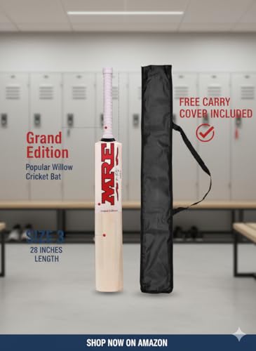 Image of AEM Himachal Willow Wooden Cricket Bat with Cover for Boys & Girls (Size 3 for 4-6 Year)