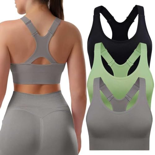 SPORME RUNNING Sports Bras for Women Pack Racerback High Support Bras with Adjustable Straps-Padded Seamless Yoga Bra