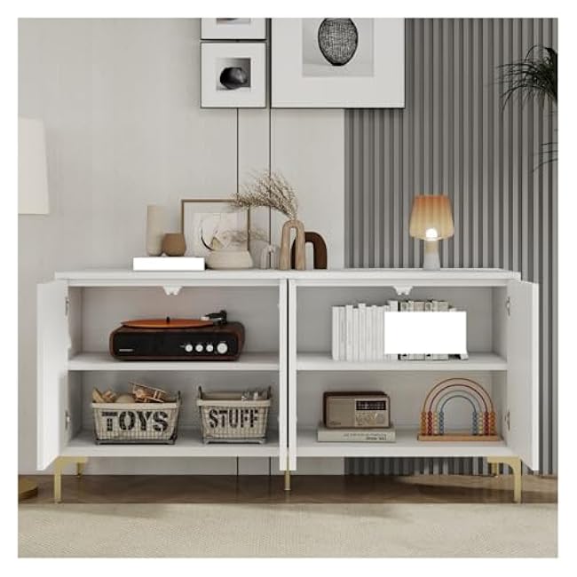 Multi-Functional Storage Cabinet,Four-Door Sideboard with Unique Texture,Adjustable Shelves, Suitable for Study, Entryway and Living Room(White) ?,for use in Restaurants