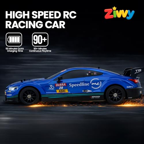 Image of Big Remote Control Car Blue | 2.4G Remote Control Drift RC Car with 150m Range, Neon Lights & Music | Rechargeable RC Racing Toy |Best Gift for Boys & Girls 2 3 4 5 6 7 8+ Years
