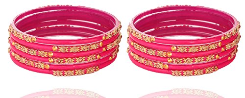 Image of NMII Glass and Studded with Zircon Gemstone or Beads Glossy Finished Bangle set for Women and Girls