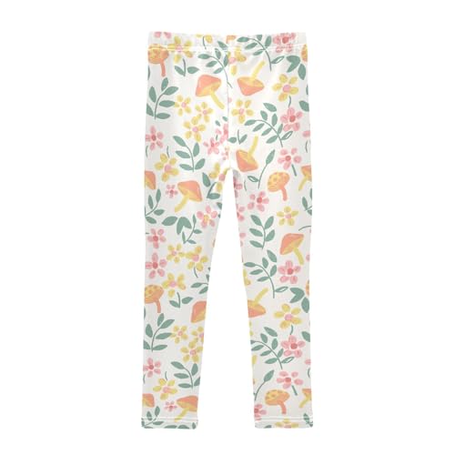 Flower Leaf and Mushroom Pattern Girls Leggings,Workout Leggings for Girls Toddler Athletic Leggings Size for 3-10T2