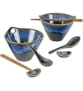 Japanese Ceramic Soup Bowls, Ramen Bowls with Spoons Forks and Chopsticks, Tableware Noodle Bowl ...