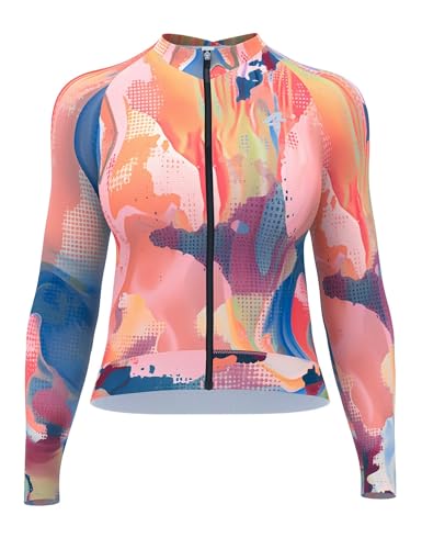 LAMEDA Maillot de ciclismo para mujer, manga larga, transpirable, con bolsillos, para ciclismo, ciclismo de carretera, Rosa ahumado., M