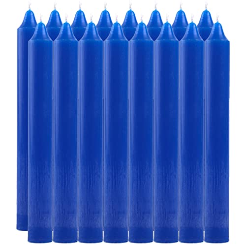 Pack de 16 Velas Cilíndricas de Parafina Pura y Mecha de Algodón, 17.5 cm - Larga Duración, Sin Perfume, Ideal para Decoración, Rituales y Eventos - Azul