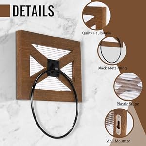 GENMOUS Hand Towel Holder for Bathroom Set of 2, Wood & Metal Rustic Towel Ring, Wall Mounted Towel Racks, Towel Hanger for Western Bathroom Decor, Brown with Black Ring GENMOUS Hand Towel Holder for Bathroom Set of 2 Wood Metal Rustic Towel Ring Wall Mounted Towel Racks Towel Hanger for Western Bathroom Decor Brown with Black Ring