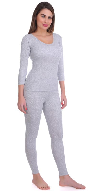 Selfcare Women Solid Cotton Blend Round Neck Light Grey Thermal Set (SW0552-XXL) - Image 2 thumbnail