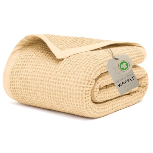 Image of GOTS Certified 90 inchX90 inch Queen 100% Organic Cotton Waffle Blanket-Parchment | Premium Waffle Blankets & Throws for Bed, Throw Blanket for Couch, Modern & Cozy Blanket, All Season, Comfy and Soft Blankets