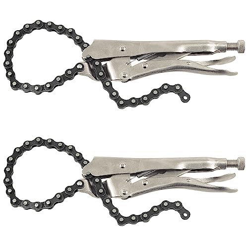 Swpeet 2Pcs 9 pulgadas de acero de aleación para uso pesado Pinzas de la cadena de bloqueo con cadena de 20, herramienta de filtro de aceite reversible Accesorios de tuberías Herramientas Llave