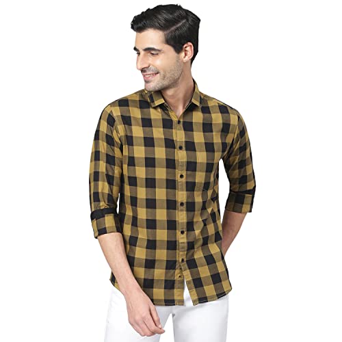 Image of Dennis Lingo Men's Cotton Box Checkered Slim Fit Casual Shirt with Chest Pocket, Full Sleeve Shirt for Formal & Casual Wear