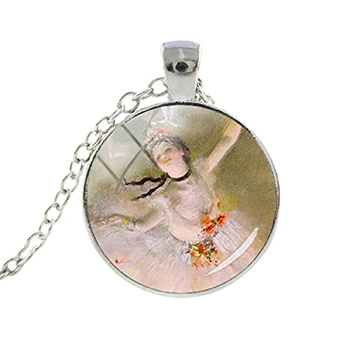Edgar Degas Ballerina-Halsketten, Vintage-Tänzerin, feiner Kunstdruck, Halskette, Glasanhänger, runde Halskette Edgar Degas Ballerina-Halsketten, Vintage-Tänzerin, feiner Kunstdruck, Halskette, Glasanhänger, runde Halskette