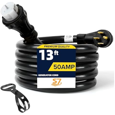 S7 50 Amp Generator Extension Cord,13FT STW 6/3 + 8/1 Power Cord,NEMA 14-50P to SS2-50R Twist Lock,Heavy Duty Cord with Organizer Lock Connectors Cover