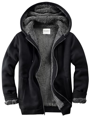 Men's Sherpa Jacket Heavyweight Zip Up Hoodie Fleece Hooded Sweatshirt with Pocket