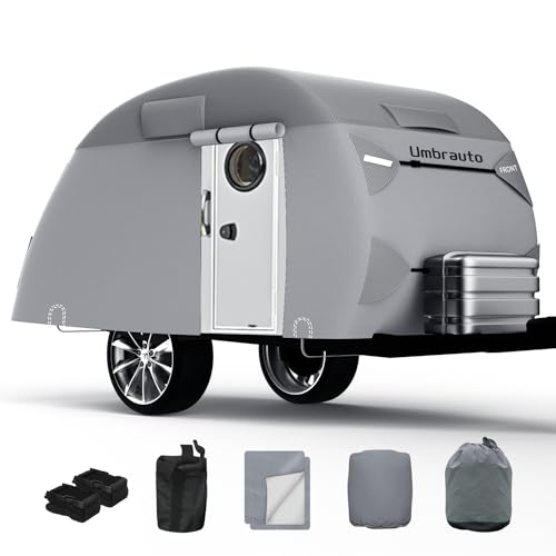 Top 10 Best Teardrop Camper with Bathroom Reviews Today 9 Umbrauto Teardrop Travel Trailer Cover - 8'-10' Fits R-Pod & Clamshell Trailers, 7 Layers Top Heavy Duty Waterproof Camper Cover with Windproof Strap