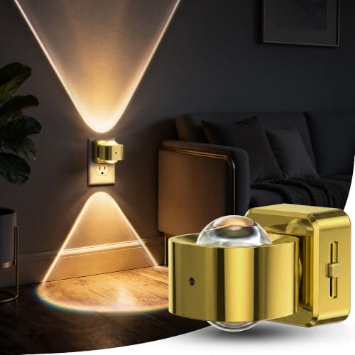 Image of Briignite Night Light Projector, LED Night Lights Plug into Wall, 180 Rotating Night Light for Kids, Dusk to Dawn Sensor, 0-150LM Dimmable, Warm White Ambient Lighting for Bathroom, Golden