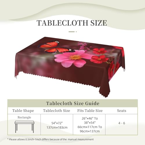 Nappe rectangulaire imperméable et déperlante au motif fleur rouge durable