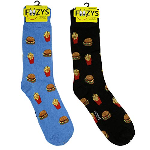 Foozys Men’s Burgers & Fries l Food & Drink Novelty Crew Socks | 2 Pair