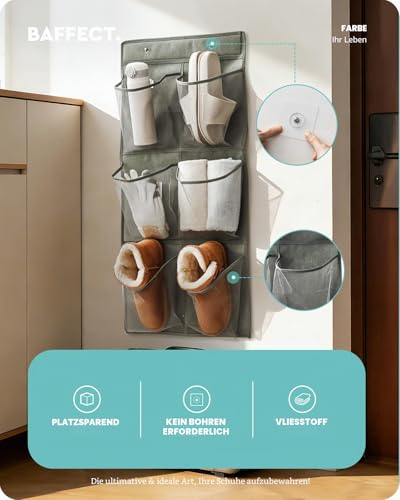 Baffect Schuhregal Hängend, 6 Fächer Pro Wandregal Schuhe, Bohrfreie Schuhregal Tür, Wohnmobil, Eingangsbereiche, Campervan Aufbewahrungslösungen Für Schuhe & Toilettenartikel (Grau, 2 Stück)