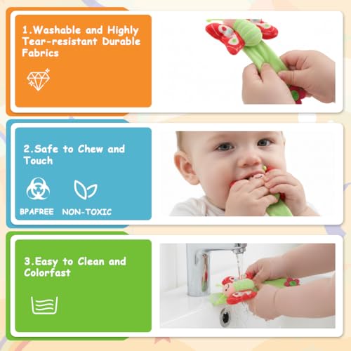Image of SNOWIE SOFT 6Pcs Cartoon Rattle Set for Babies 0-6 Months, Soft Toy for Baby Boy, Bee, Sheep, Monkey, Butterfly, Chick & Elephant Interactive Fine Motor Sensory Toy for New Born Baby Gifts