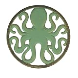 Cast Iron Trivet, Octopus 7.75 Inch Diameter Verdigris with Bronze Accents
