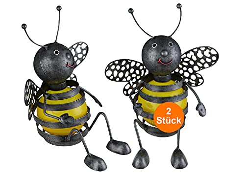 bmf-versand® Lot de 2 lampes solaires pour décoration extérieure avec figurines LED - Décoration de jardin en métal - Lampes solaires de jardin multicolores - Lampe extérieure pour balcon - Anthracite Cover