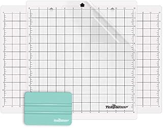 TECKWRAP Standard Grip Adhesive Cutting Mat 3 Pack 12" x 12" - for Explore/Maker/Cameo4 with 1 Squeegee Vinyl Scraper Quilting Cut Mats Replacement for Arts & Crafts Projects - Transparent