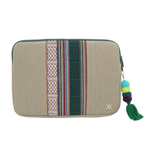 WONDEE VamVam Funda para Chromebook y Portátil 11.6-12" Pulgadas de Tela Bordada Estilo Étnico y Original Tirador Llavero - Maletín/Funda Ordenador Portátil para Chromebook de 11,6" y 12"