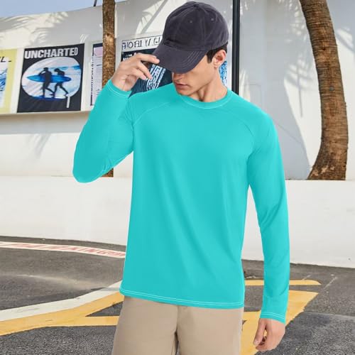 Dark Turquoise Blue Sun Protection SPF Rash Guard Shirt Quick Drying Long Sleeve Men's Sun Protection Long Sleeve Beach 5