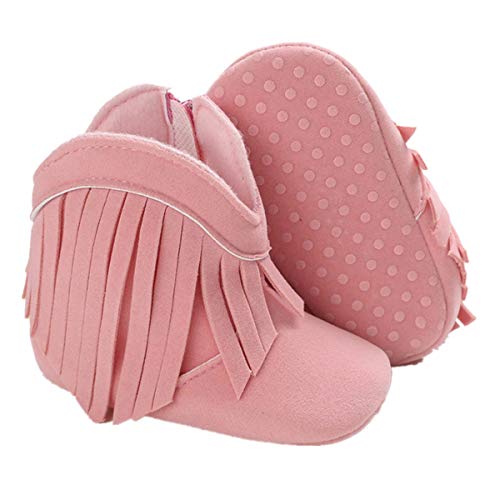 WILLFUN Baby Girls Boots with Tassels Infants Soft Sole Shoes Toddler Zipper Short Bootie