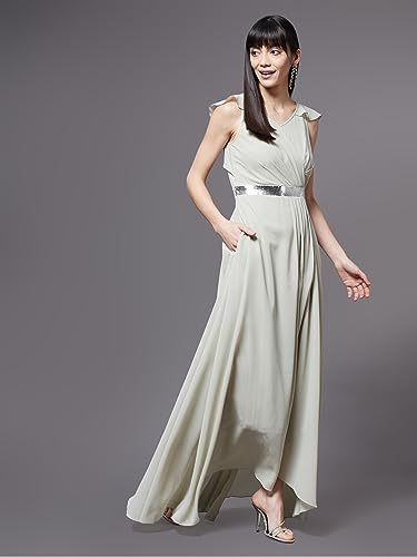 Image of Miss Chase Women's Round Neck Sleeve Embellished Fit Flare Maxi Dress