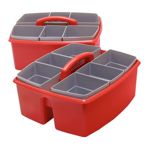 Image of Storex Large Classroom Caddy with Cups, 13 x 11 x 6.575 Inches, Red, Case of 2 (00981U02C)