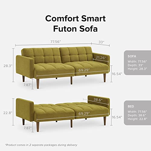 Mopio Aaron Couch, Futon Sofa Bed, Sleeper Sofa, Loveseat, Couches For Living Room, Bedroom, Mid Century Modern, Arms Split Back Design 77.5" (Velvet, Antique Gold) #TOP1