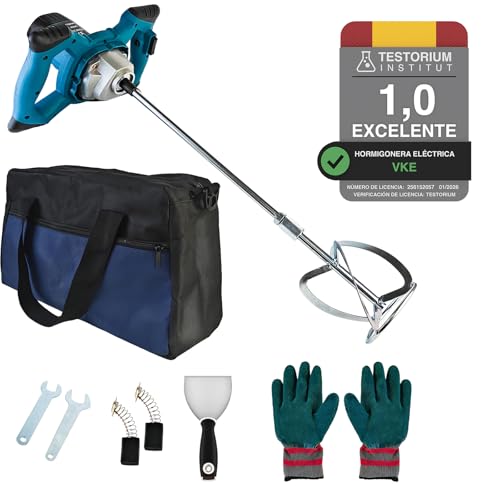 VKE Mezcladora de Mortero, Batidora Mortero de 2400 W, 6 Velocidades, Mezclador de Mortero de Hormigón con Botón de Velocidad Fija, Hormigonera con Bolsa de Almacenamiento, Hormigoneras Electricas