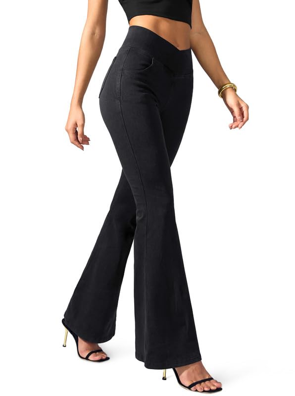 Rammus Jeans acampanados para mujer, de cintura alta, acampanados, pantalones de yoga de moda, leggings elásticos con bolsillos