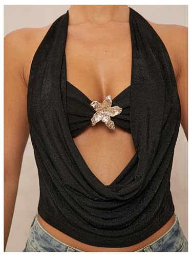 SOLY HUX Women's Halter Top Cut Out Draped Front Sleeveless Tie Backless Crop Tank Tops3