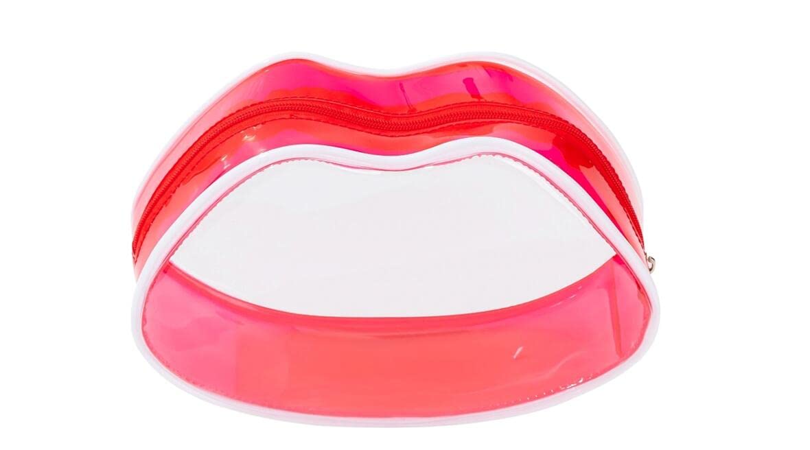 SZZCXred lips Clear Cosmetics Bag Transparent Zippered Toiletry Carry Pouch PVC Waterproof Portable Makeup Bag small Storage Bags for Vacation Bathroom