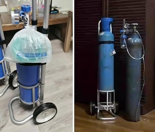 Przenośny stojak na butle z tlenem z kółkami i paskami do bezpiecznego transportu zbiorników gazu medycznego