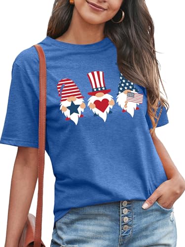 Gnomes 4th of July Shirt Women Patriotic Gnome Tops Funny USA Flag Stars Stripes Print Graphic Tees — view 3