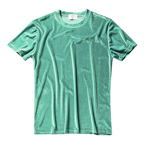 Mens Velvet Velour Fashion Hip Hop Slim Simple Short Sleeves T Shirts Long Sleeve Exercise Shirt Mint Green