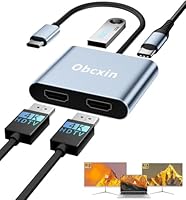 USB C auf Dual HDMI Adapter, 4 in 1 Typ C to HDMI Splitter for Dual Monitors mit 2 * 4K+USB 3.0+PD 100W, USBC Hub Multiport Adapter für MacBook Pro/Air, Weitere Laptops mit Thunderbolt 3/4-Anschlüssen