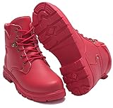 DADAWEN Women's Round Toe Waterproof Lace up Work Combat Boots Low Heel Ankle Booties 300 Red US...