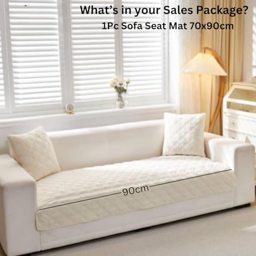 Image of HOMETHREADS Innovative Premium Velvet Sofa Cover Mat with PVC Backing for Non-Slip Comfort | (White Clubs, 1 Seater Large| 70x90cm)