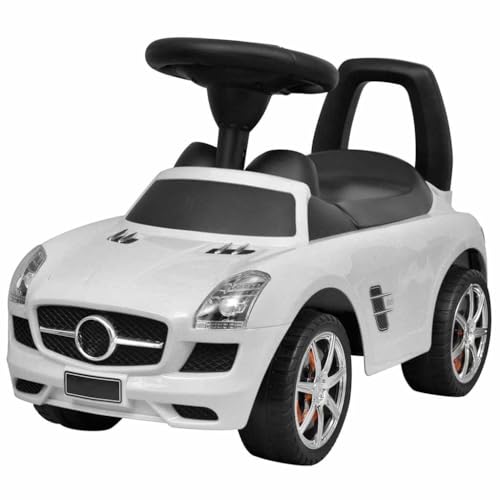 Voiture coulissante à pied cadeau enfant blanc avec rangement et klaxon