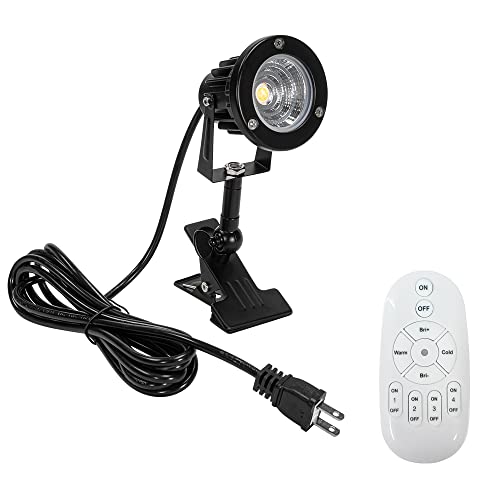 KAYYELAMP 9.84 Ft Plug in Cord Clip Spotlight Waterproof Remote Control Stepless Dimmable Adjusted Angle Rotation Black Metal Clamp Spot Lamp for Table Billboard Corner Spot Lighting Fixture