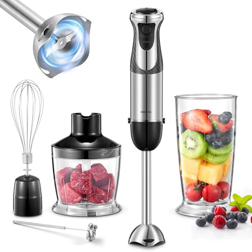 Hand Blender 1000W, Reemix 5-in-1 Electric Stick Blender, Copper Motor Stainless Steel Blade Stick Blender Mixer with Turbo Mode, Mixing Beaker, Chopper, Whisk, Milk Frother (Black2)