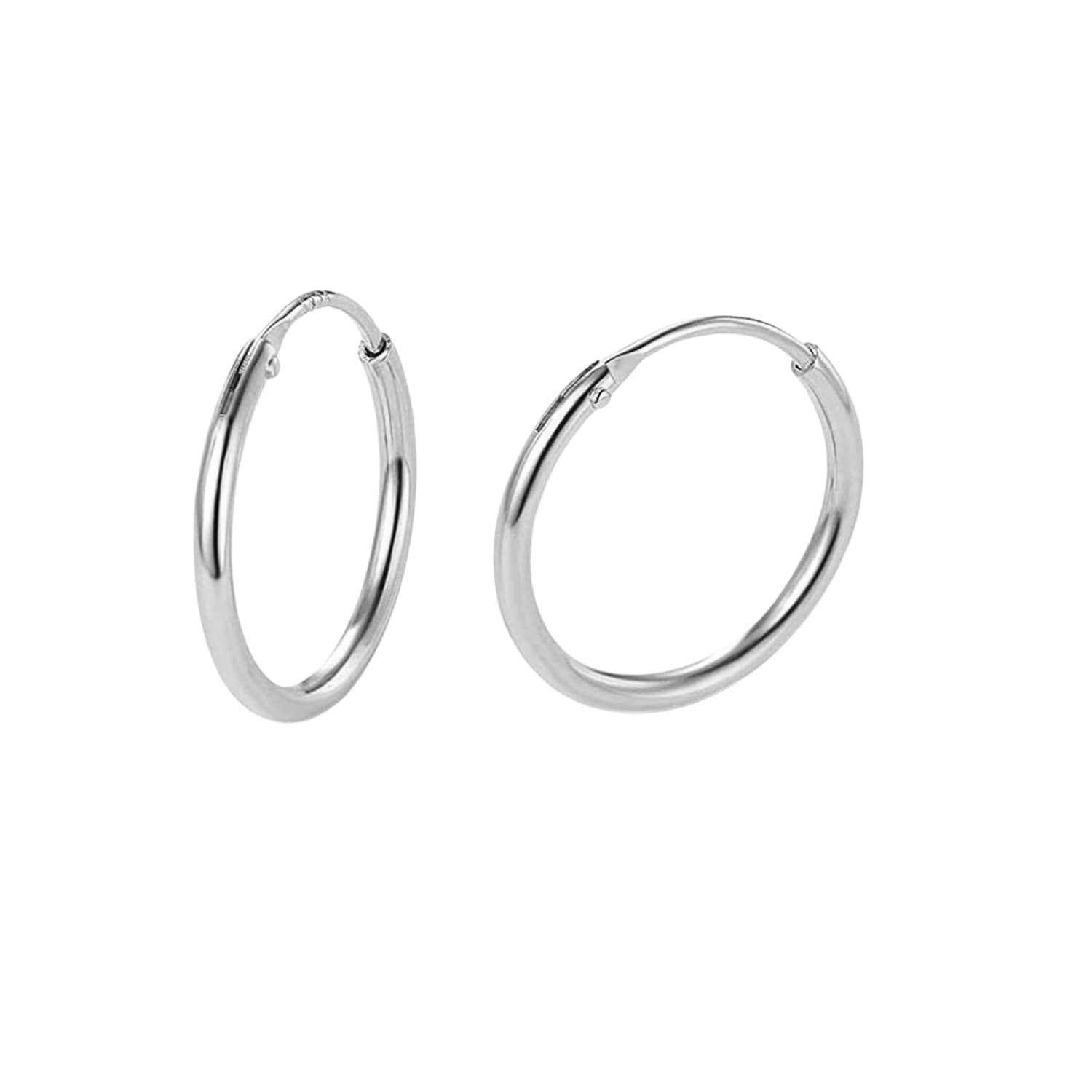 HIGHSPARK 925 Silver Hoop Earrings | 92.5 Sterling Silver Round Classic Thick Hoop Size 12mm to 20mm - Gauge 12G ie Thickness 2.0mm | Lovely Gift for Women & Girls