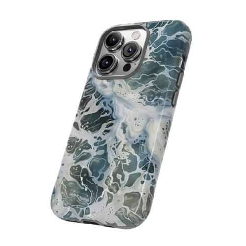 Coque iPhone 14 Pro rigide et brillante bleu motif surface eau mousseuse