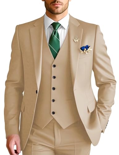 Men Slim Fit 3 Piece Suit Classic One Button Notch Lapel Blazer Jacket Suit Formal Wedding Prom Tuxedo Suit