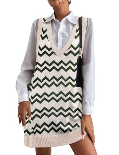 Image of HOTOUCH Women Sweater Vest Oversized V Neck Sleeveless Knit Pullover Ribbed Vest Dress with Pockets